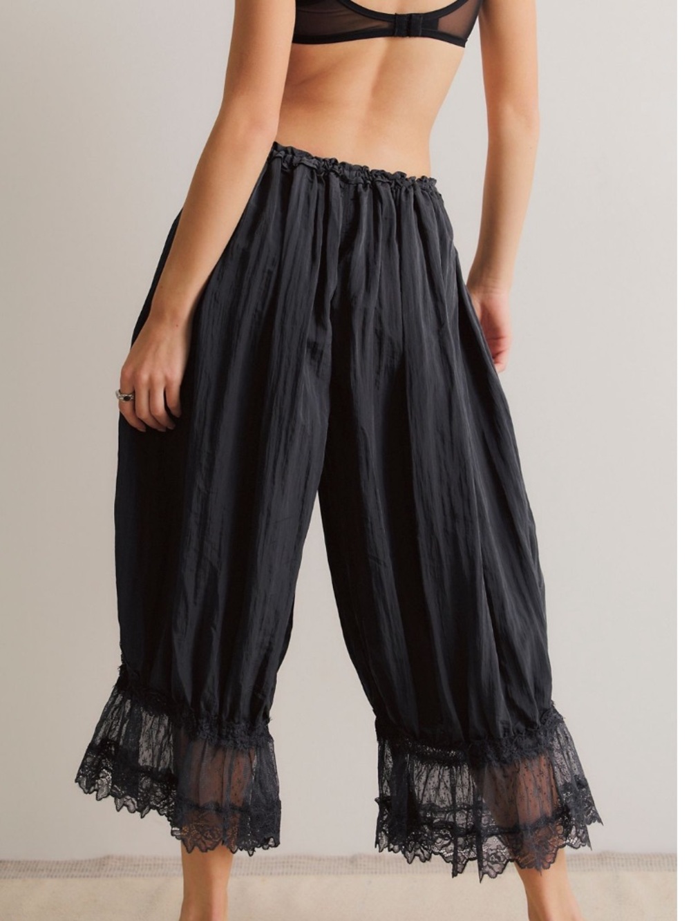 FREE PEOPLE FOREVER YOU G VICTORIAN LACE TRIMMED LONG BLOOMERS BLACK SP - Picture 2 of 9